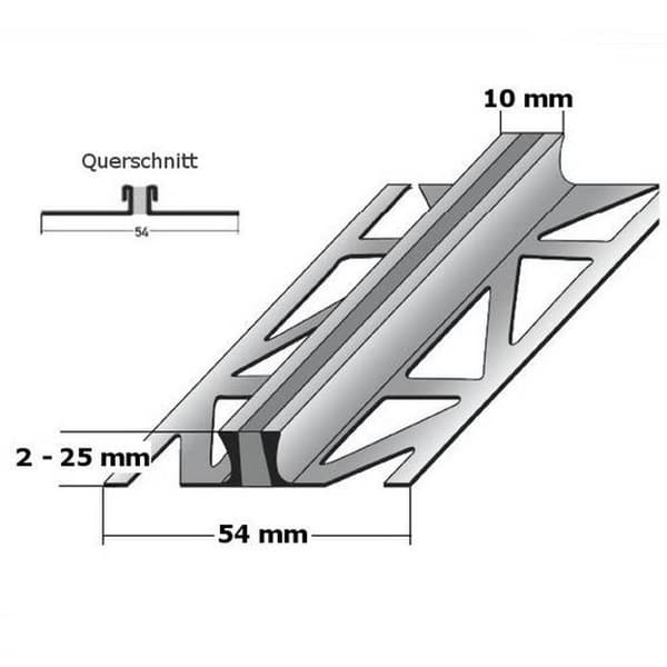 Profil för dilatationsfogar med silikoninsats H 2 - 25 mm l 54 mm i rostfritt stål-6 mm