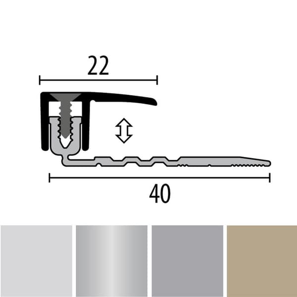 PROVISTON Kompensationsprofil Profil för parkett l 22 mm Kompensation av H 6.5 - 16 mm L 1000 mm Profil i aluminium Argen...