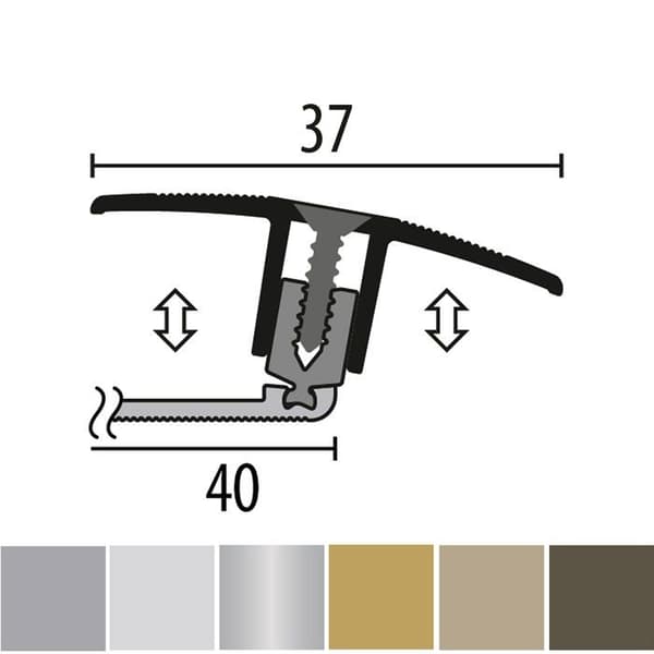 PROVISTON Profil rätthållning flexibel Parkett l 37 mm Höjdskillnad 7 - 17 mm Guld L 2700 mm