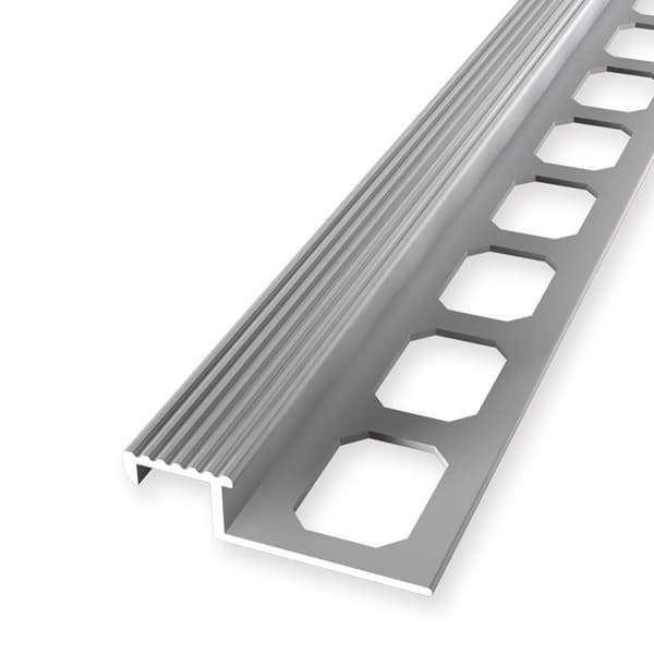 Klinkergolvströskel 9 x 20 x 2500 mm, Tjocklek 9 mm i stansad aluminium 9 mm Silver
