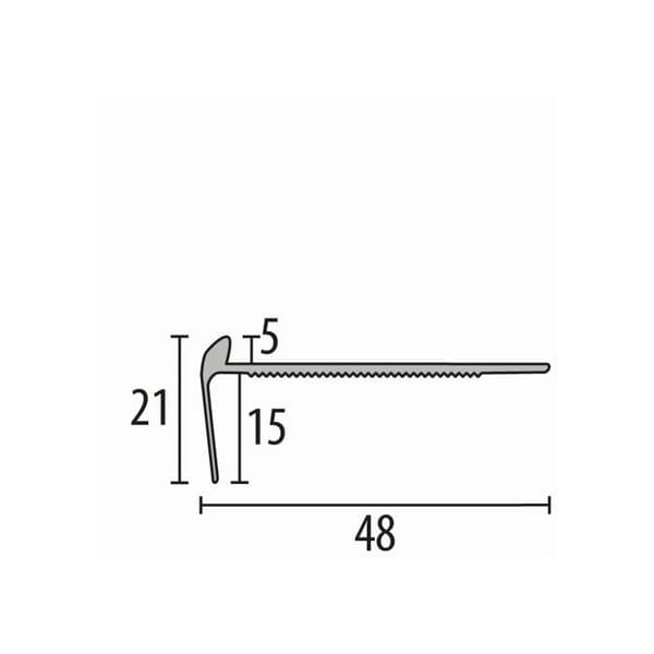 Profil på noskant 21 x 48 x 2500 mm Vinkelprofil i aluminium diff. Varianter Küberit Silver