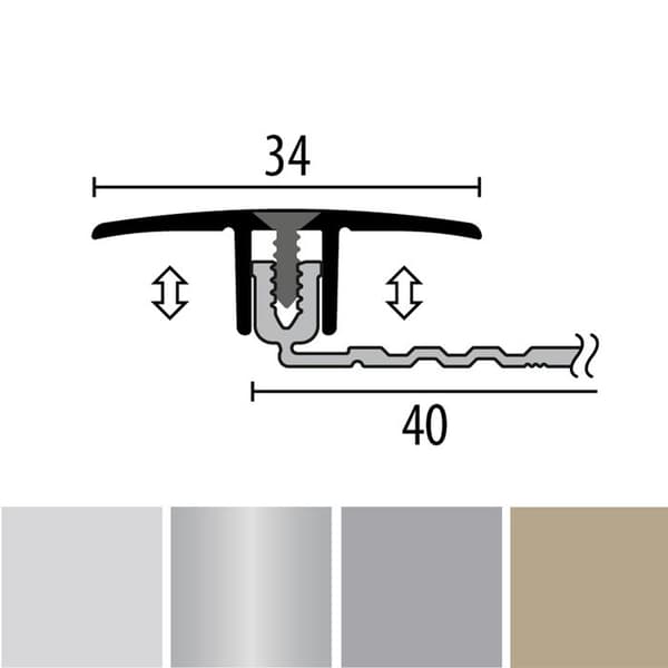 PROVISTON Inläggsprofil Övergångsprofil l 34 mm Kompensation av H 6.5 - 16 mm L 1000 mm Profil i aluminium Utseende i...