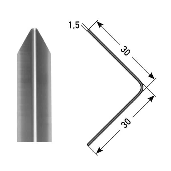 PROVISTON Hörnskydd i rostfritt stål, utseende rostfritt 1.5 x 40 x 40 x 1000 mm Ej borrad
