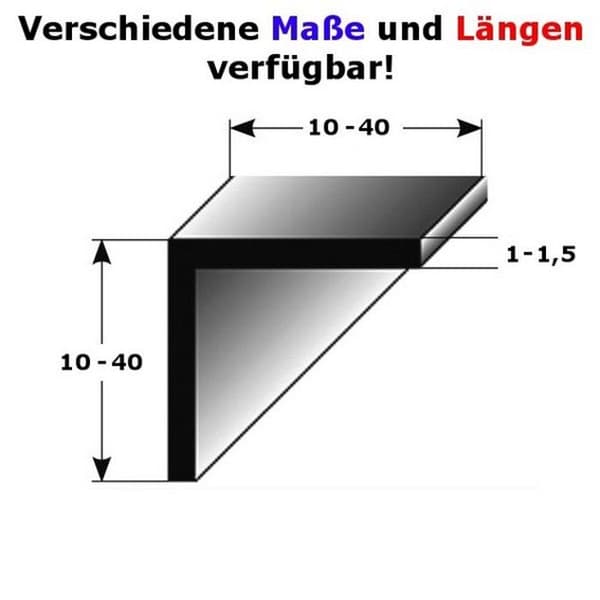 Vinkelprofil som monteringsprofil byggprofil 40 x 2000 mm likbent anodiserad aluminium i silver