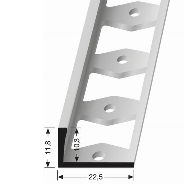 Profilé Dubbel K 11,8 x 22,5 mm H av gränsing 10,3 mm profil av kakel i perforerat rostfritt stål Küberit