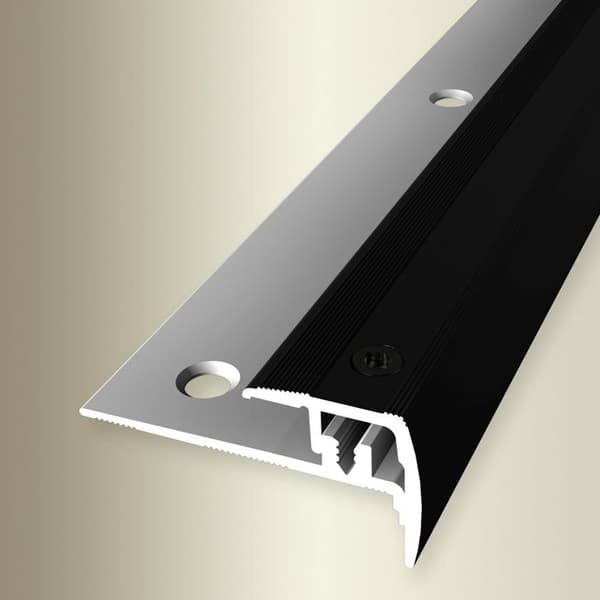 Nez på trapp 21 x 21.5 mm Aluminium Kanalsträckt Infälld Genomborrad Küberit Svart L 1000 mm