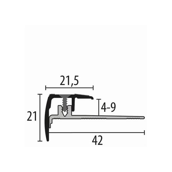 Nez på trapp 21 x 21.5 mm Aluminium Kanalsträckt Infälld Genomborrad Küberit Svart L 1000 mm