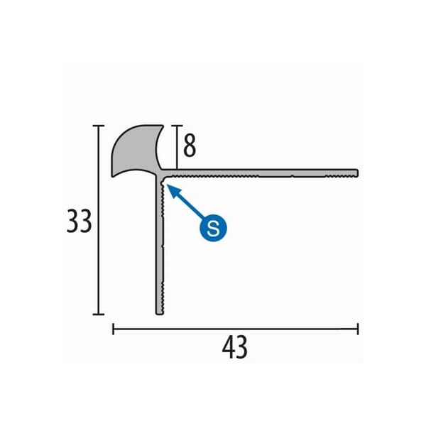 Nez de marche 33 x 43 x 2500 mm Aluminiumprofil Slät Inbyggd Genomborrad Küberit sand