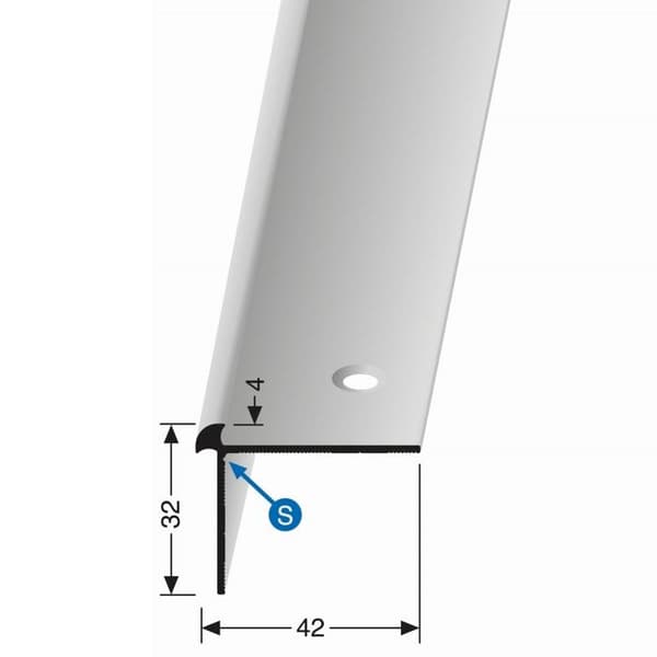 Nez på gång 32 x 42 x 2500 mm Aluminiumhörn Slät Infälld Borrad Küberit rostfritt stål