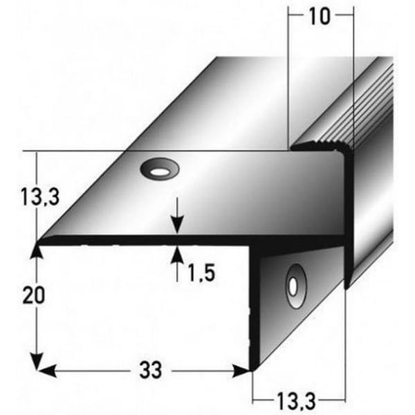 Nez de marche för laminatparkett ramhörn H av inramning 13,3 mm l 33 mm anodiserad aluminium borrad mörkbrons -2500