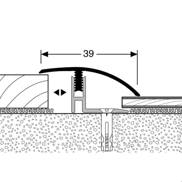 Tröskelprofil för Parkett L 1000 mm l 39 mm Höjdskillnad 12 - 17 mm i Aluminium Stålutseende