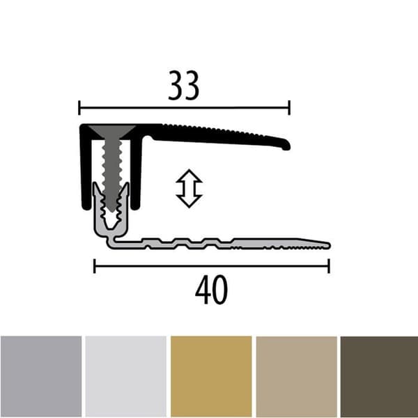 PROVISTON Insättningsprofil Kompensationsprofil l 33 mm Kompensation av H 7 - 18 mm L 900 mm Aluminiumprofil Guld
