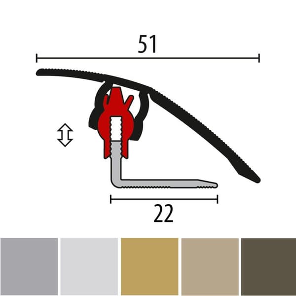 PROVISTON Övergångsprofil Profil för parkett l 51 mm Kompensation av H 3 - 23 mm L 900 mm Aluminiumprofil Sand