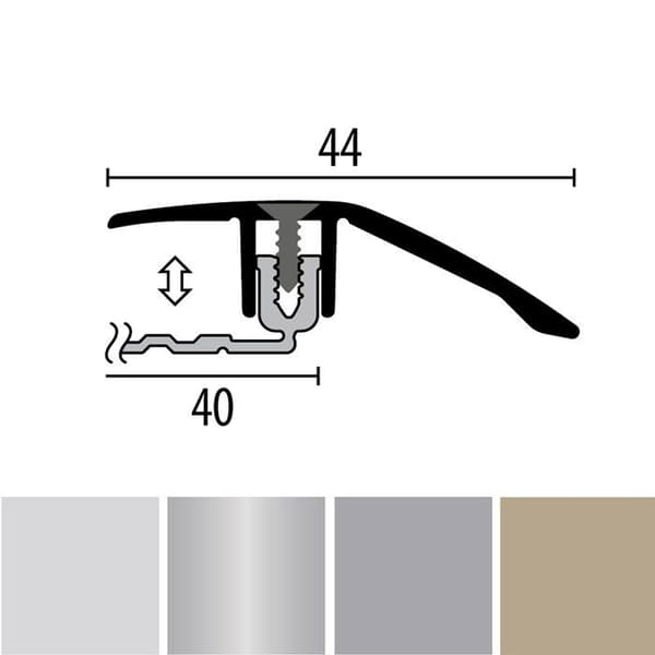 PROVISTON Kompenseringsprofil Profil för parkett l 44 mm Kompensation H 6.5 - 16 mm L 2700 mm Aluminiumprofil Argen...