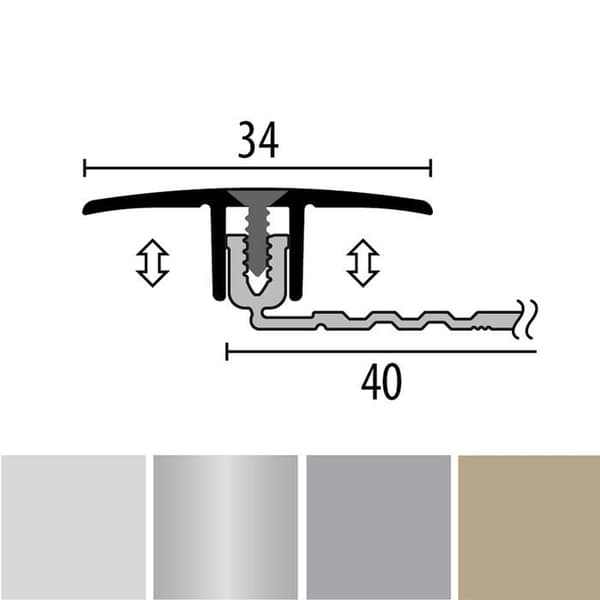 PROVISTON Infällningsprofil Övergångsprofil l 34 mm Kompensation av H 6.5 - 16 mm L 1000 mm Aluminiumprofil Silver