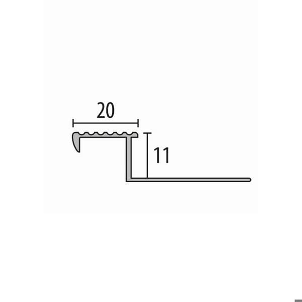 Nästeg för keramik 9 x 20 x 2500 mm Tjocklek 9 mm i stansad aluminium 11 mm