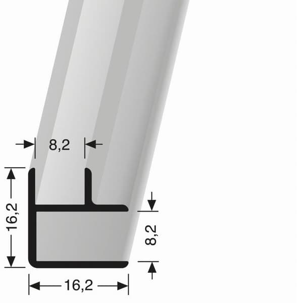 Vinkelprofil 16,2 x 16,2 x 2550 mm kanthöjd 8,2 mm kombination av aluminium inre hörn yttre hörn slät Küberit