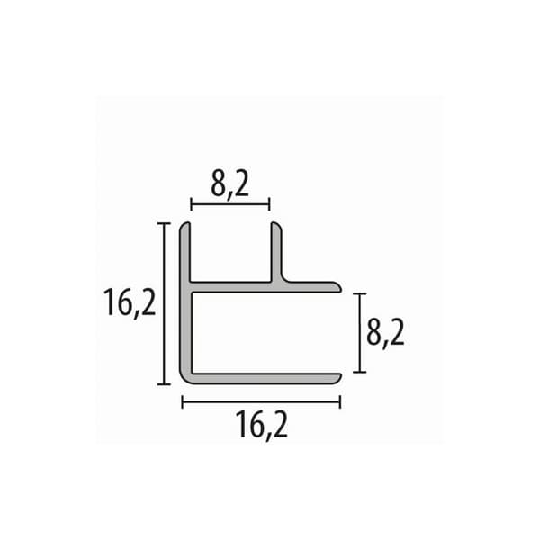 Vinkelprofil 16,2 x 16,2 x 2550 mm kanthöjd 8,2 mm kombination av aluminium inre hörn yttre hörn slät Küberit