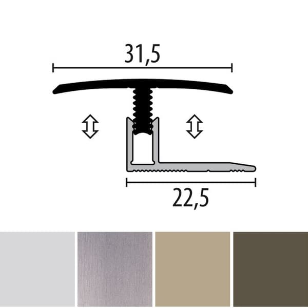PROVISTON övergångsprofil Kompensation av laminat l 31.5 mm Kompensation av H 7 - 12 mm L 900 mm Aluminiumprofil Bro...