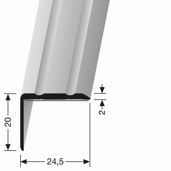 Nez de marche 20 x 24.5 mm Aluminium hörnlist Ls Küberit självhäftande 2000 mm