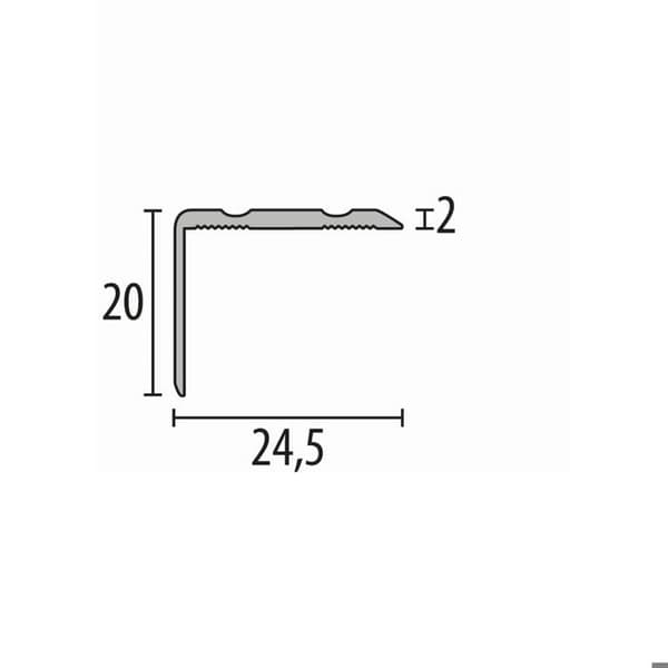 Nez de marche 20 x 24.5 mm Aluminium hörnlist Ls Küberit självhäftande 2000 mm