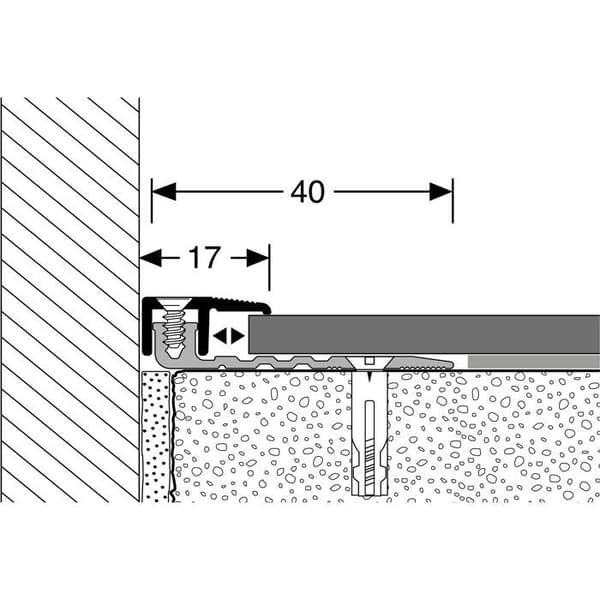 PROVISTON Avslutningsprofil Kompensering i vinyl l 17 mm Kompensering i H 4 - 9.5 mm L 1000 mm Aluminiumprofil Silver