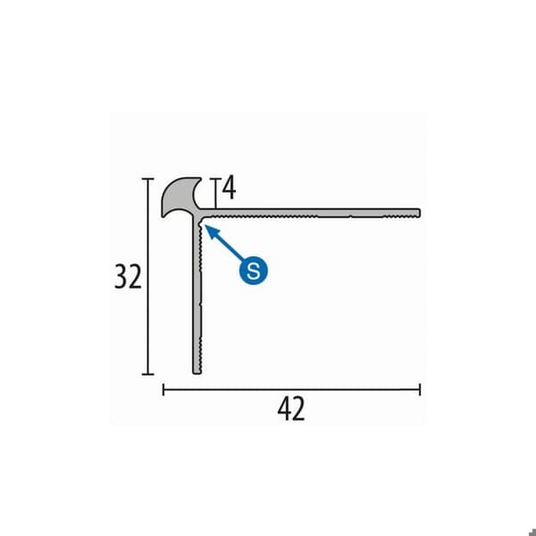 Trappprofil 32 x 42 x 2500 mm, släta, frästa, borrade vinkelformade i aluminium Küberit