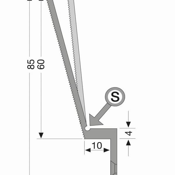 Näsprofil 85 x 25 mm Vinkelprofil i aluminium Sned vinkel Naturell Infälld Genomborrad Küberit