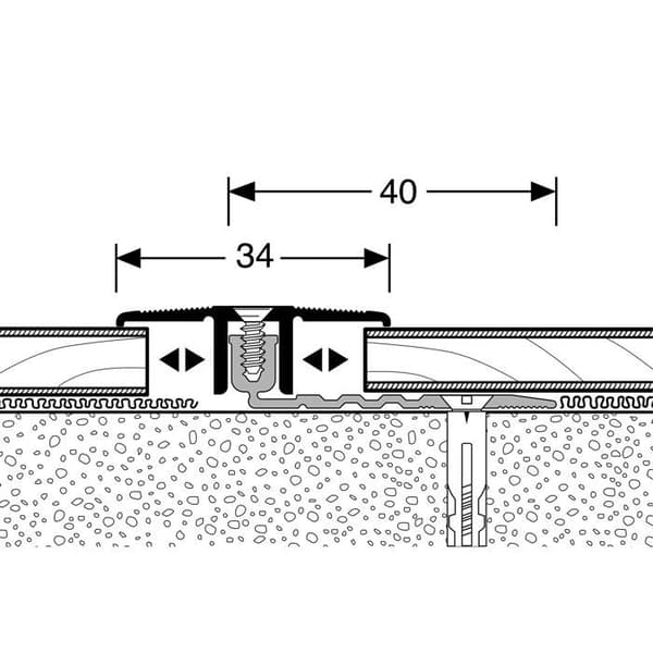 Profil rymning Laminat l 34 mm Höjdskillnad 6.5 - 16 mm i Aluminium Stålutseende L 2700 mm Genomborrad fräst