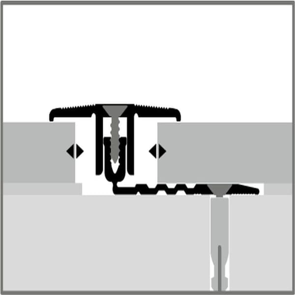 Profil rymning Laminat l 34 mm Höjdskillnad 6.5 - 16 mm i Aluminium Stålutseende L 2700 mm Genomborrad fräst