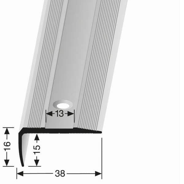 Nez de marche 16 x 38 mm Cannelerad hörnprofil Inbyggd Genomborrad Olika... Varianter Küberit L 1000 mm Rostfritt stål