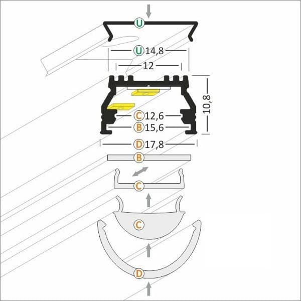 Aluminiumprofil PROVISTON 17.8 x 10.8 x 2000 mm Aluminiumprofil LED LED-belysning