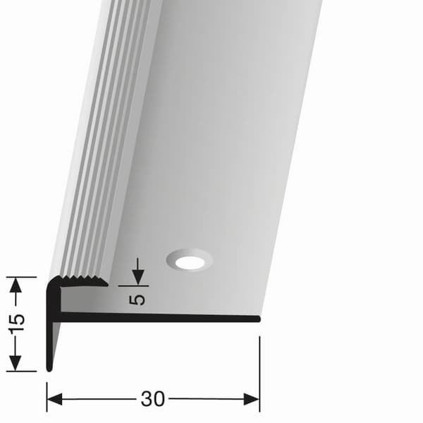 Nez på steg 15 x 30 x 1000 mm Aluminium Vinkelformad med ribbor Küberit inox-look