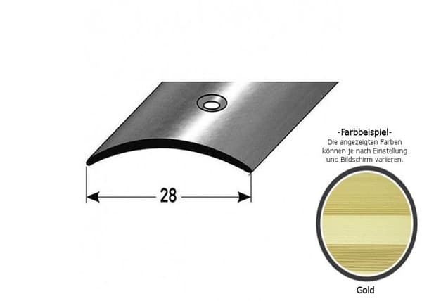 Tröskelprofil i anodiserat aluminium Guld L 28 mm H 1,5 mm Lång 2700 mm Förborrad