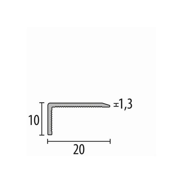 Nez de marche 10 x 20 x 1000mm Alu Cornière Lisse Non percé Diff. s