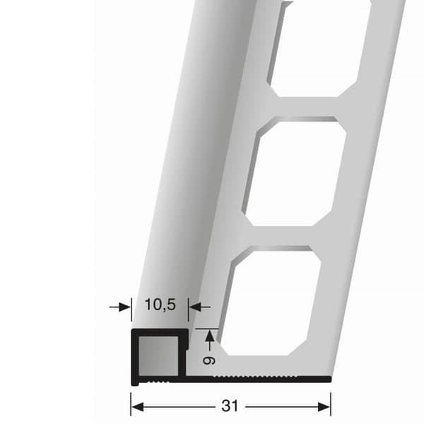 Avslutningsvinkel för kvadratplattor 9 x 31 mm Tjocklek 9 mm stämplad sluten silver