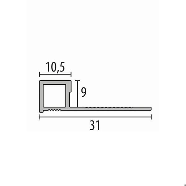 Avslutningsvinkel för kvadratplattor 9 x 31 mm Tjocklek 9 mm stämplad sluten silver