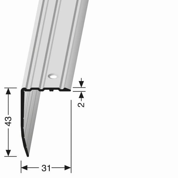 Nez de marche 43 x 31 x 2500 mm Aluminium Cornière striée Argent Küberit