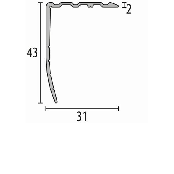 Nez de marche 43 x 31 x 2500 mm Aluminium Cornière striée Argent Küberit