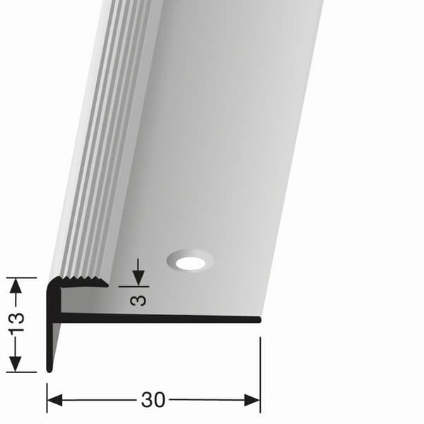Nez de marche 13 x 30 x 2500 mm Aluminium Cornière striée Küberit utseende i rostfritt stål