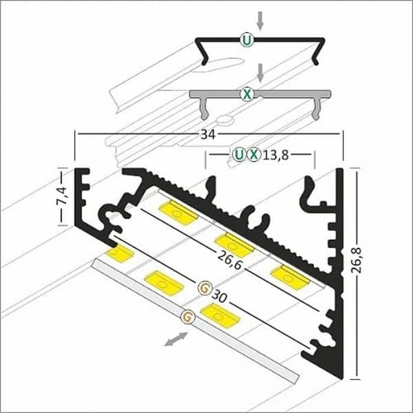 Profil aluminium PROVISTON 34 x 26.8 x 2000 mm Profil aluminium LED Belysning LED