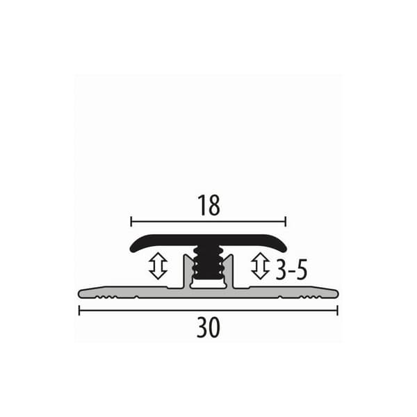 Sammanfogningsprofil 7 x 7 x 2600 mm H inramning 3 - 5 mm Klickanslutning i aluminium Slät Küberit silverglänsande
