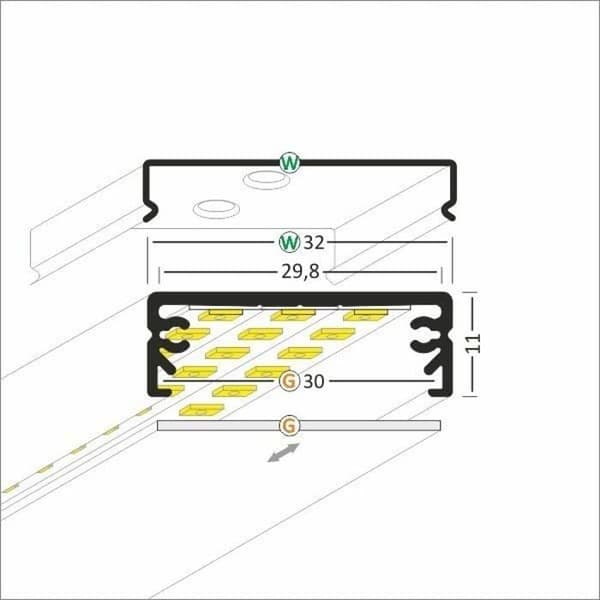 PROVISTON LED-profil i aluminium 32 x 11 x 2000 mm Vit LED-belysning Indirekt belysning LED-stänger 1 styck