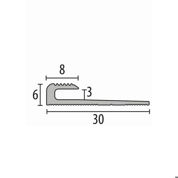 Avslutningsprofil 6 x 30 x 2500 mm Aluminium Räfflad stoppprofil Silver Küberit