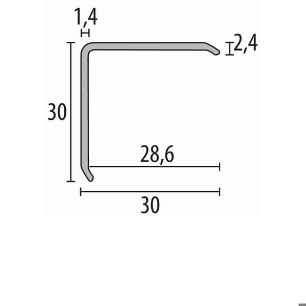 Cornière 30 x 30 x 2500 mm Aluminium Vinkel Slät Ej Genomborrad Küberit