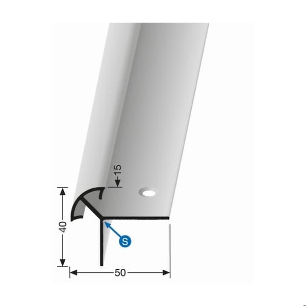 Profil av näsbrunn 40 x 50 x 2500 mm Vinkelprofil i aluminium Slät Infälld Förborrad Küberit Svart