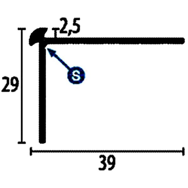 PROVISTON Trappsteg Large 39 mm H 2.5 mm Profil i aluminium Slät Skruvmontering 2500 mm