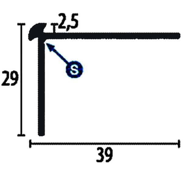 PROVISTON Profil för trappnos l 39 mm H 2.5 mm Profilerad i aluminium Slät Genomborrad