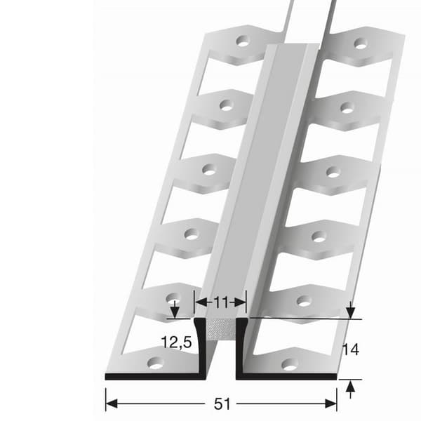 Profil för dilatationsfog 14 x 51 mm H för inramning 12.5 mm Profil för kakel Stängt Stämplat Küberit