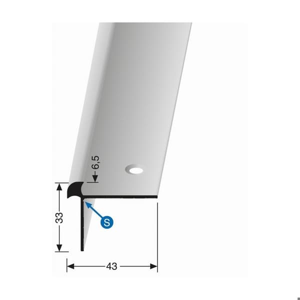 Nose profile för gång 33 x 43 mm Vinkelprofil i aluminium Slät Infällt Genomborrad Küberit Silver L 2500 mm